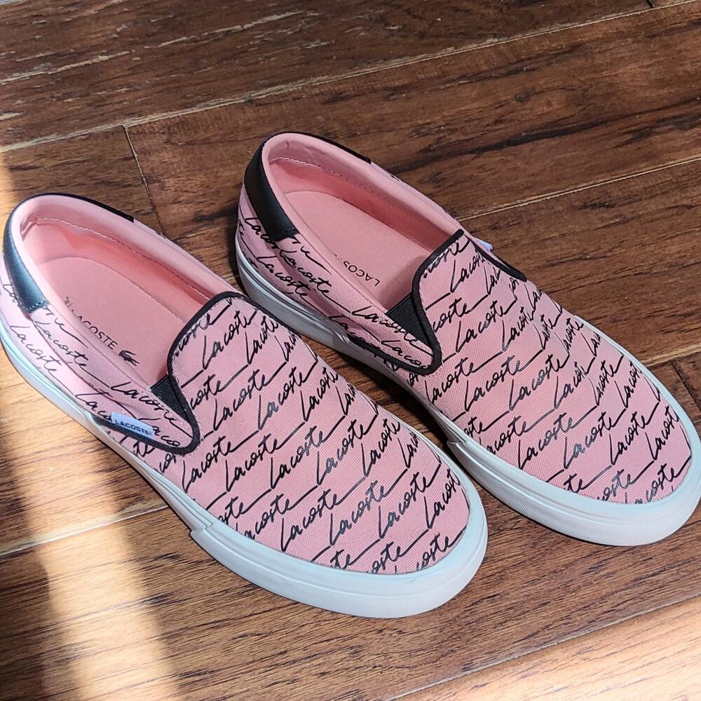 Lacoste Women's Jump Serve Slip Sneakers Pink Script Logo Canvas Size 9